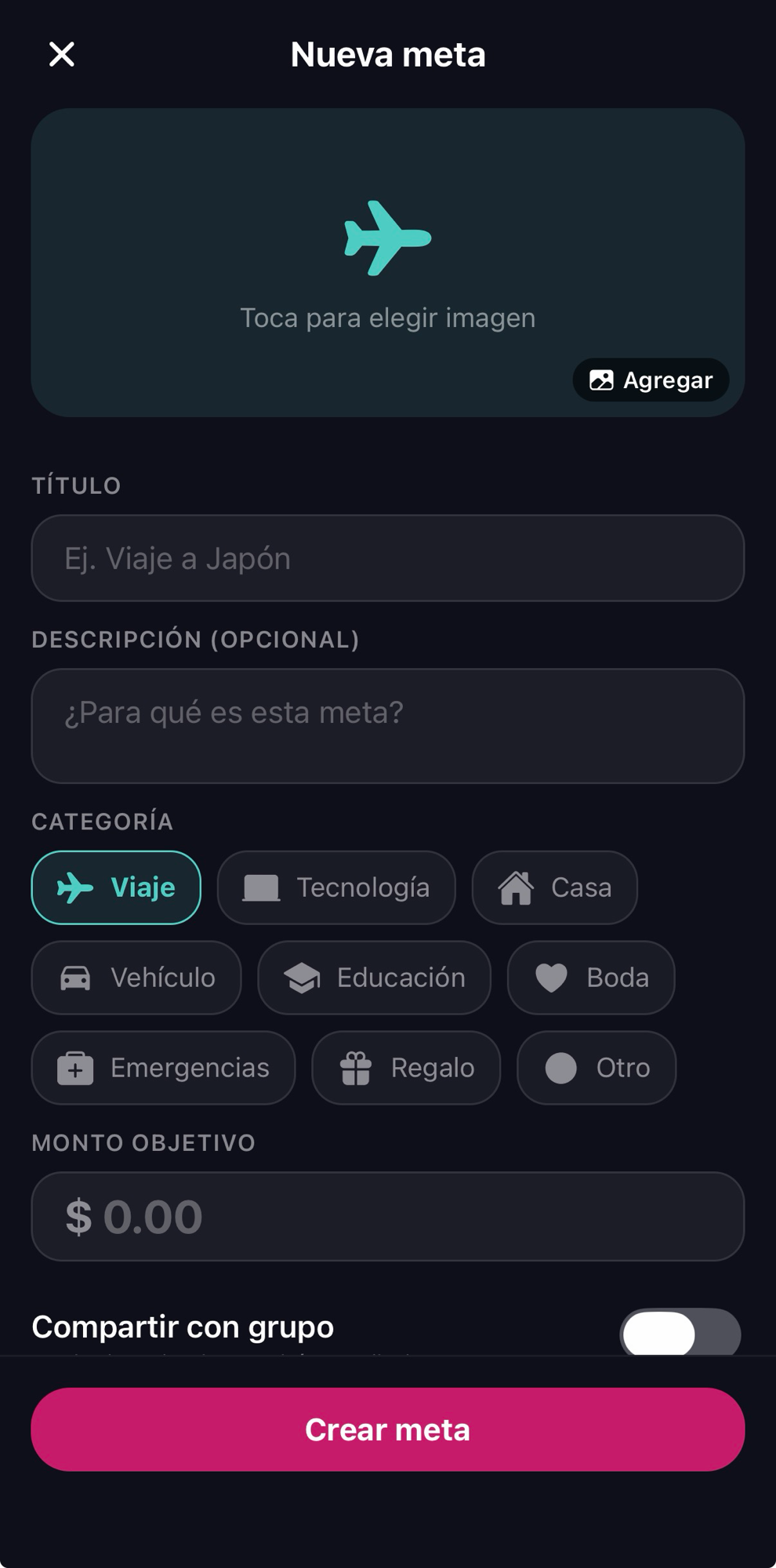 Presupuestos y metas de ahorro, captura 2