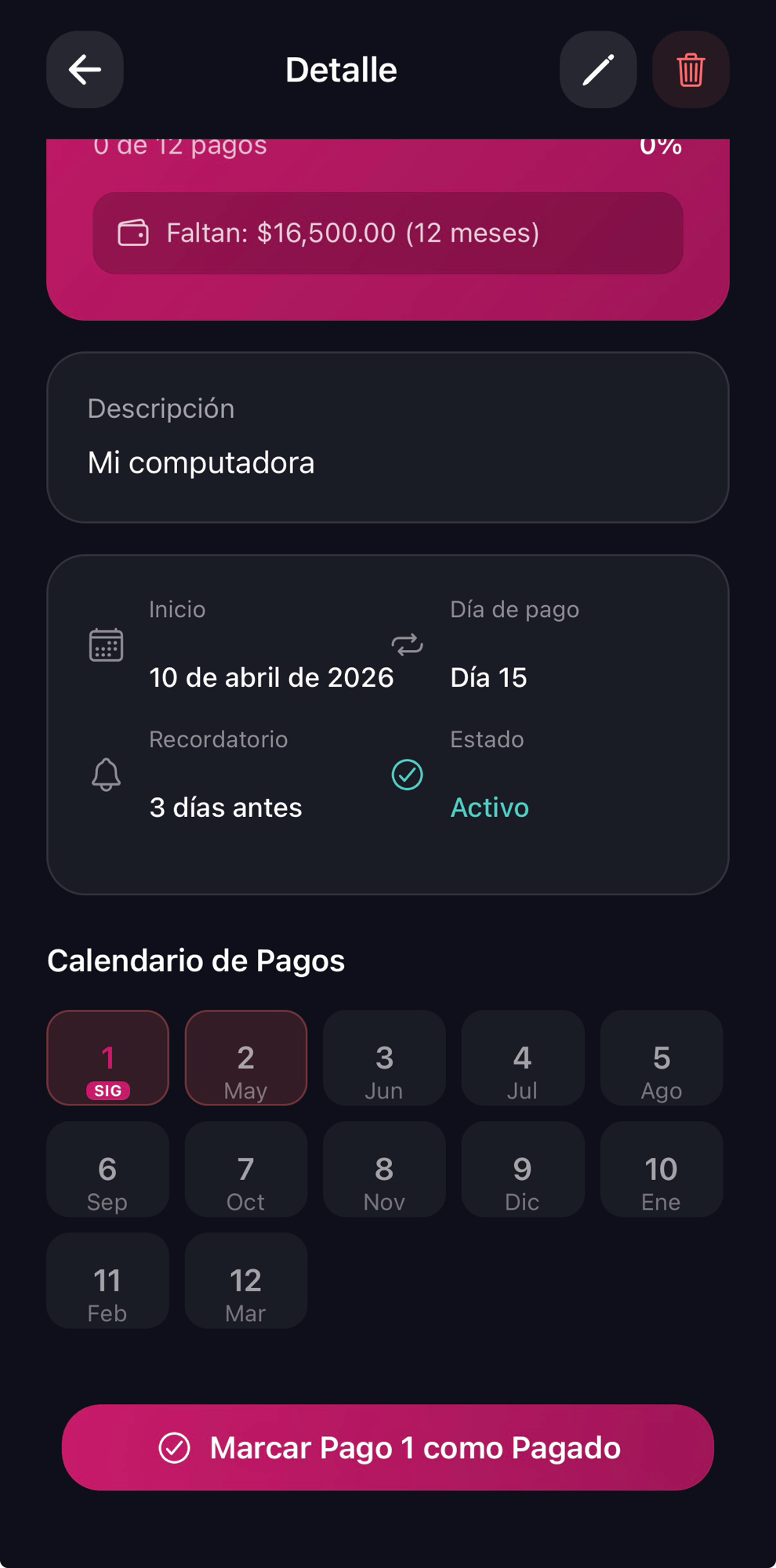 Pagos programados y a meses, captura 3