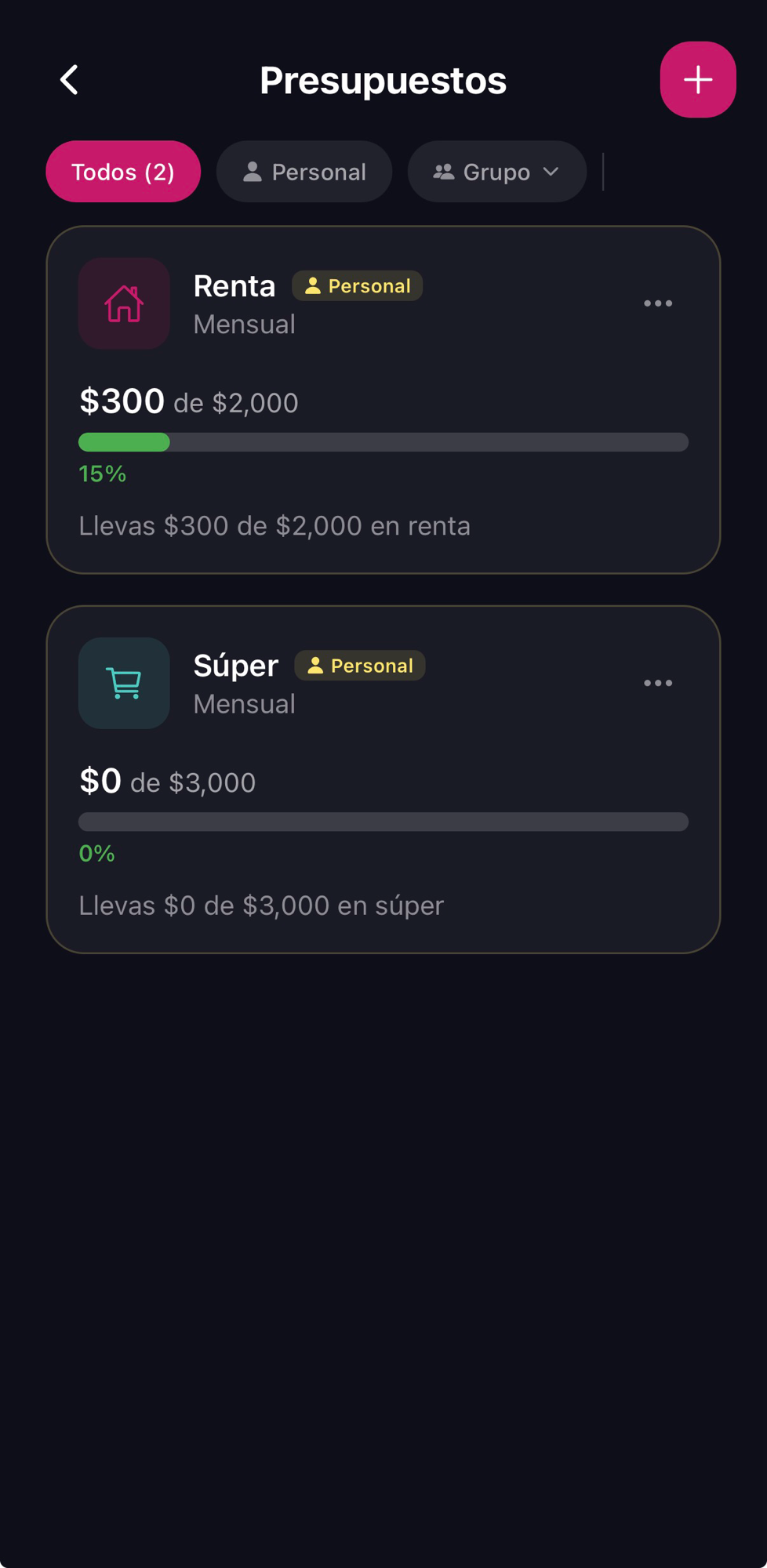 Presupuestos y metas de ahorro, captura 1