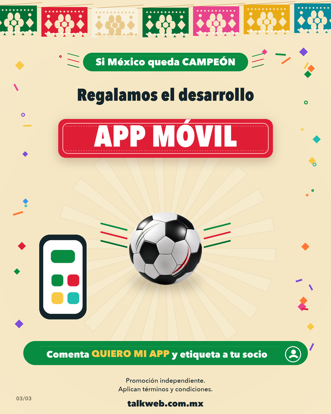 Si México queda Campeón, regalamos el desarrollo de una app móvil. Comenta QUIERO MI APP y etiqueta a tu socio.